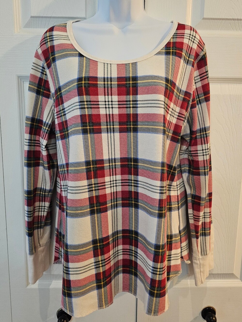 Old Navy Plaid Thermal Waffle Knit Long Sleeve Top - XL